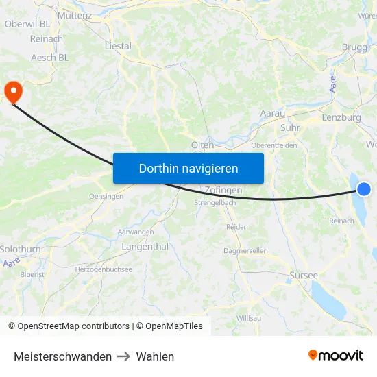 Meisterschwanden to Wahlen map