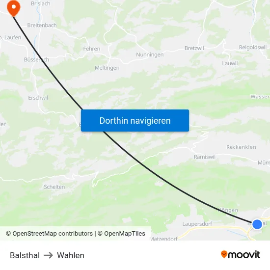 Balsthal to Wahlen map
