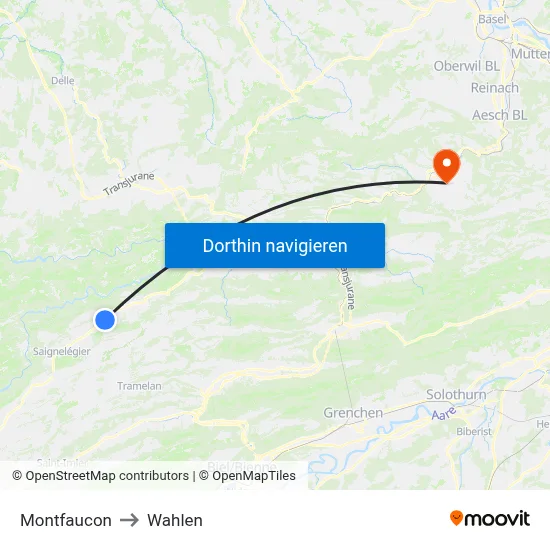 Montfaucon to Wahlen map