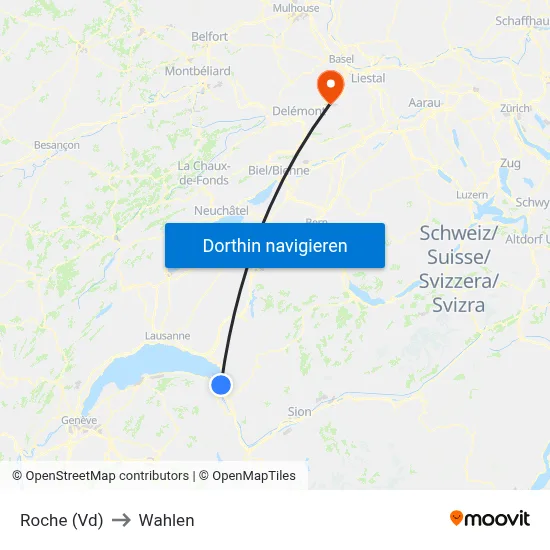 Roche (Vd) to Wahlen map