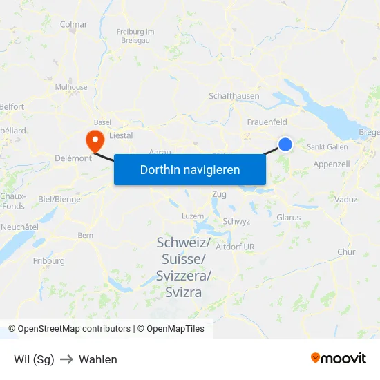 Wil (Sg) to Wahlen map