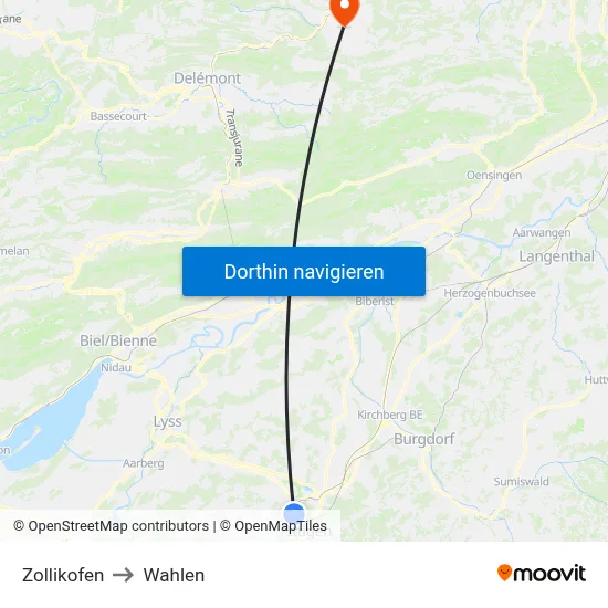 Zollikofen to Wahlen map
