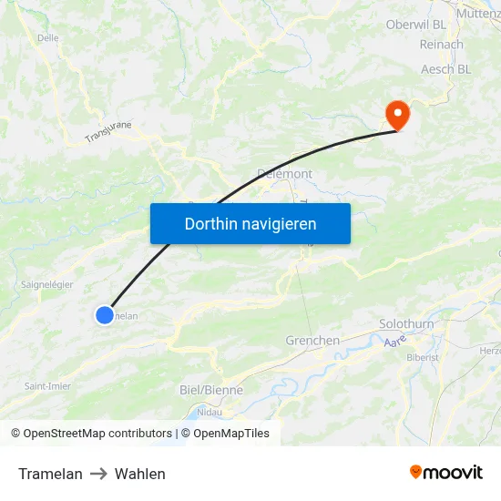 Tramelan to Wahlen map