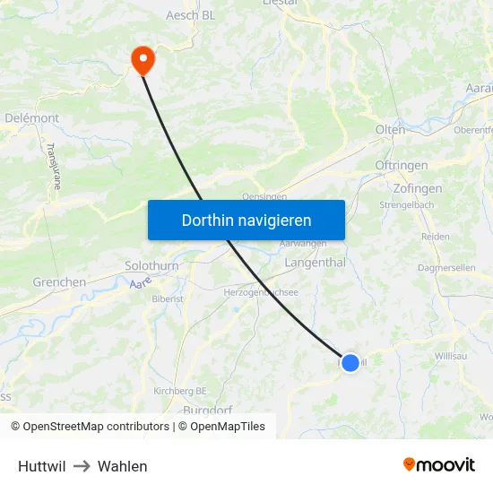 Huttwil to Wahlen map
