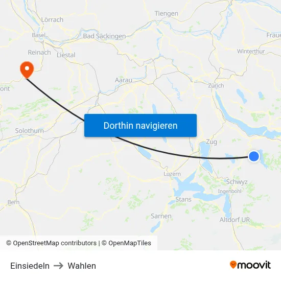 Einsiedeln to Wahlen map