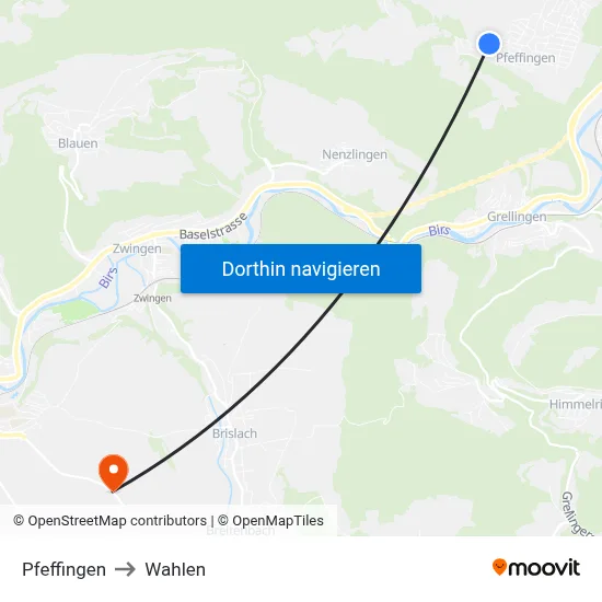 Pfeffingen to Wahlen map