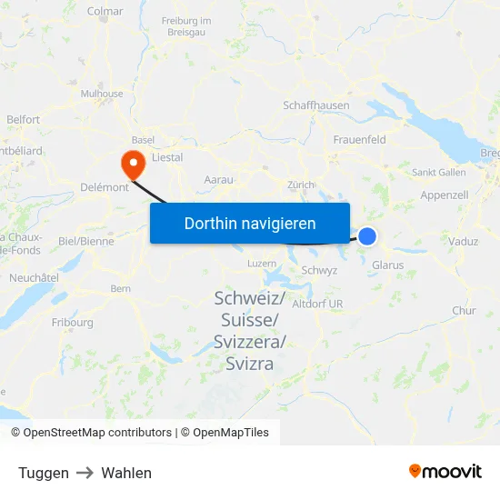 Tuggen to Wahlen map