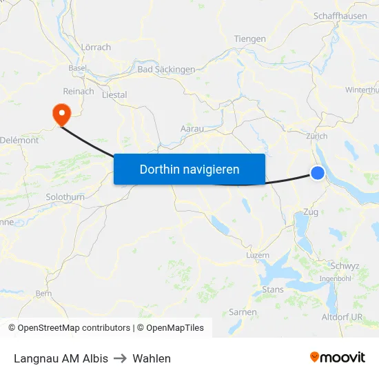 Langnau AM Albis to Wahlen map