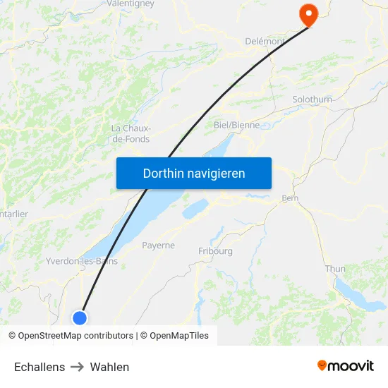 Echallens to Wahlen map