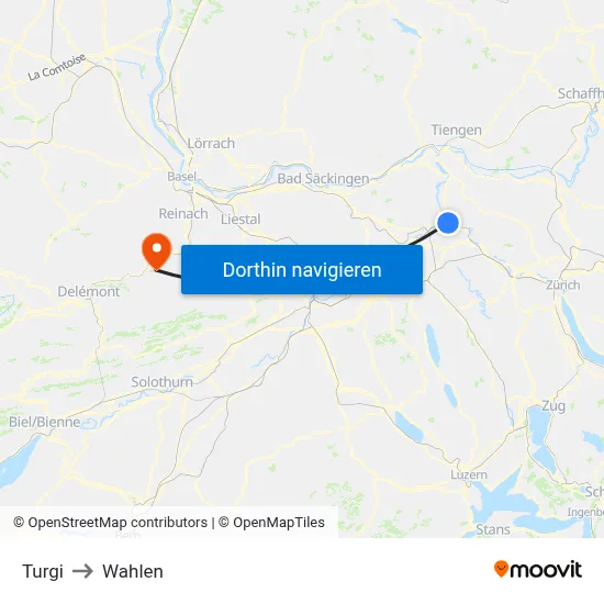 Turgi to Wahlen map