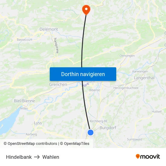 Hindelbank to Wahlen map