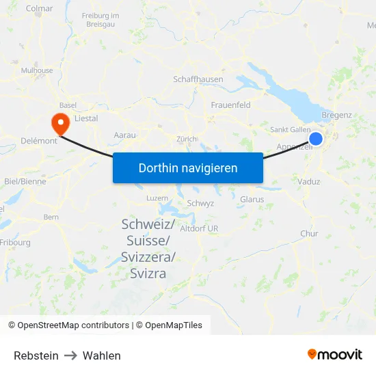 Rebstein to Wahlen map