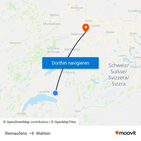 Remaufens to Wahlen map