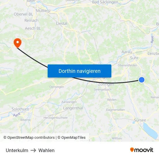 Unterkulm to Wahlen map