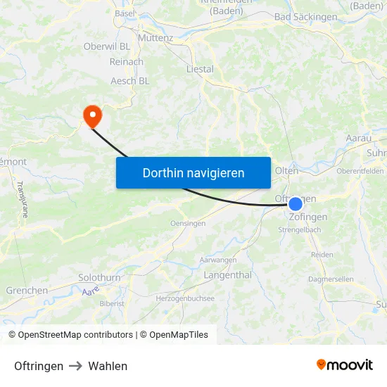 Oftringen to Wahlen map