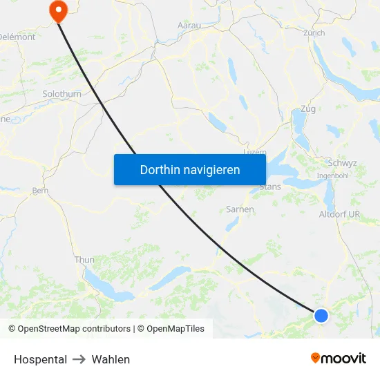 Hospental to Wahlen map