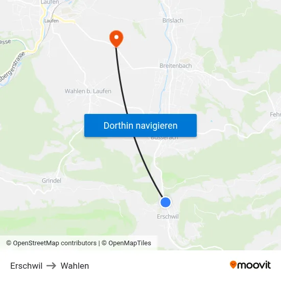 Erschwil to Wahlen map
