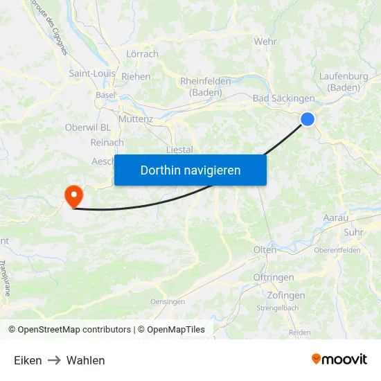 Eiken to Wahlen map