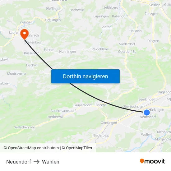Neuendorf to Wahlen map