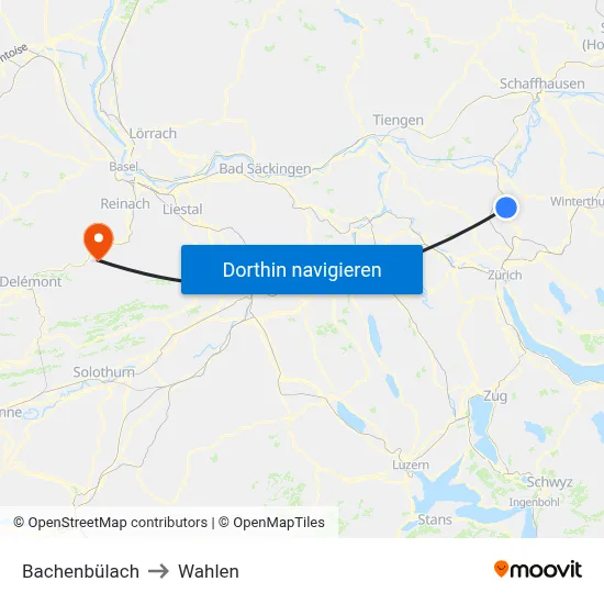 Bachenbülach to Wahlen map