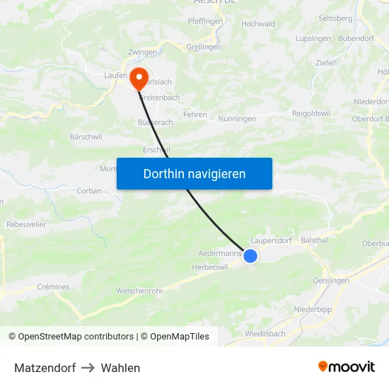 Matzendorf to Wahlen map
