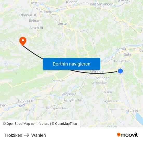 Holziken to Wahlen map