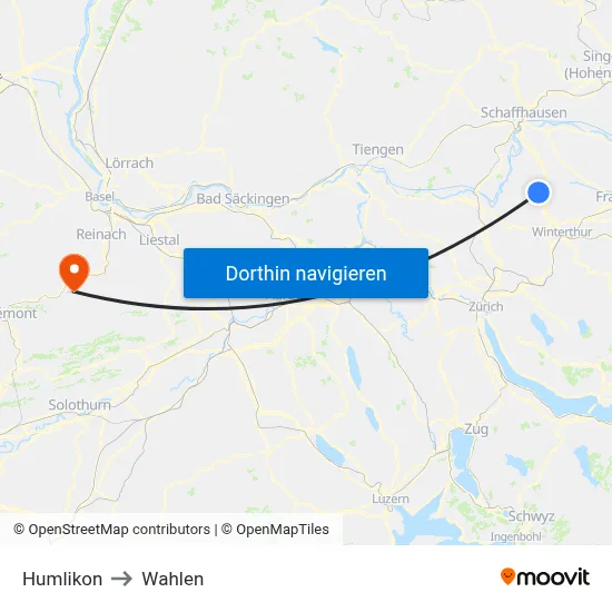 Humlikon to Wahlen map