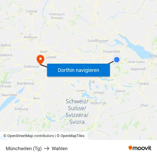 Münchwilen (Tg) to Wahlen map