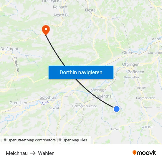 Melchnau to Wahlen map