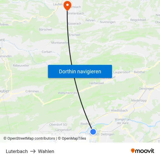 Luterbach to Wahlen map