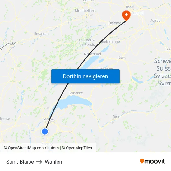 Saint-Blaise to Wahlen map