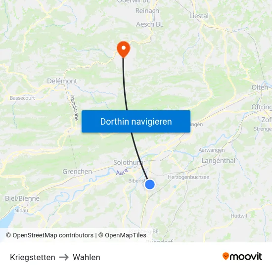 Kriegstetten to Wahlen map