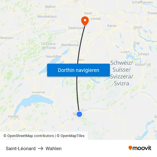 Saint-Léonard to Wahlen map