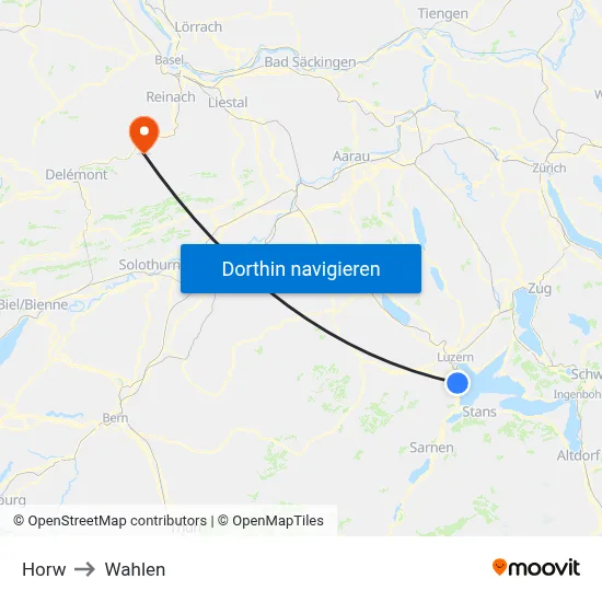 Horw to Wahlen map