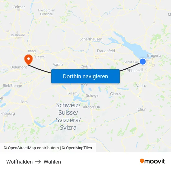 Wolfhalden to Wahlen map