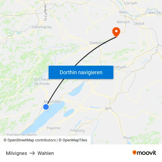Milvignes to Wahlen map