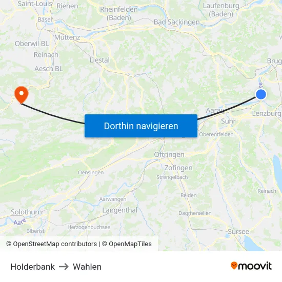 Holderbank to Wahlen map