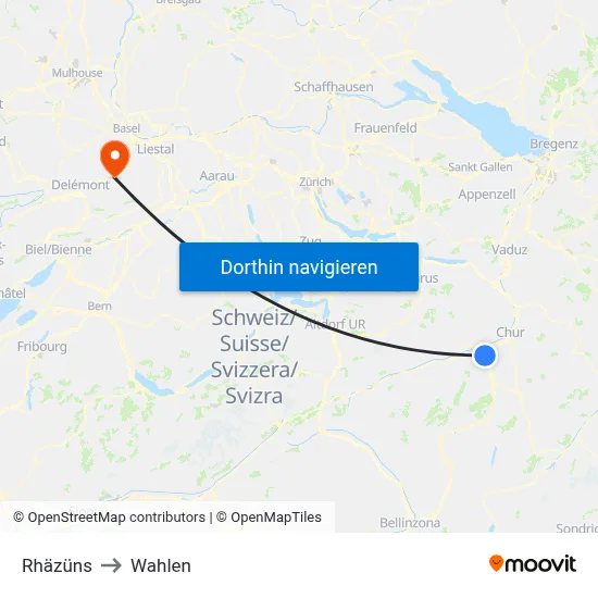 Rhäzüns to Wahlen map