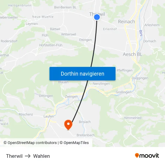Therwil to Wahlen map