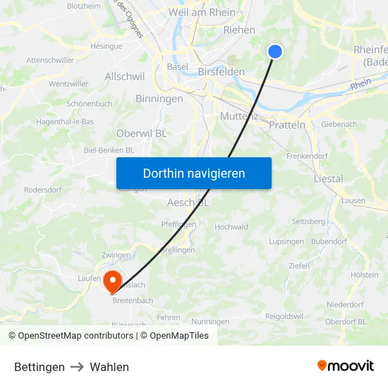 Bettingen to Wahlen map