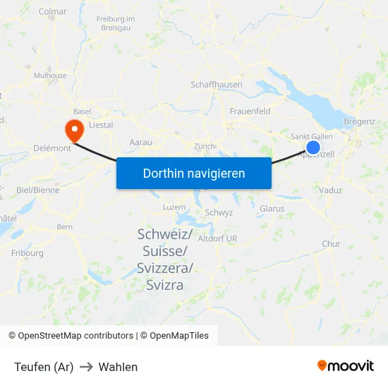 Teufen (Ar) to Wahlen map