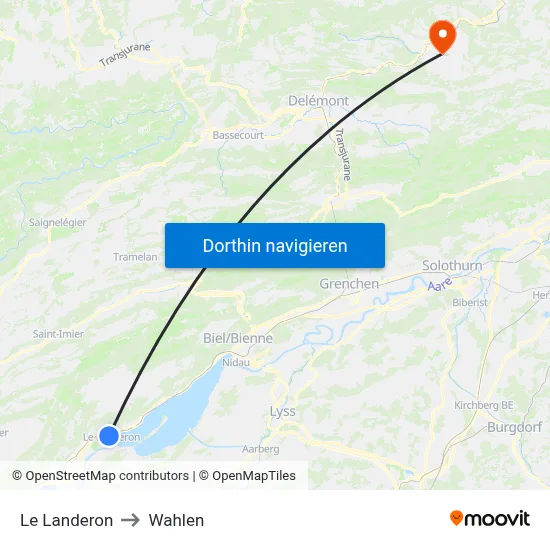 Le Landeron to Wahlen map