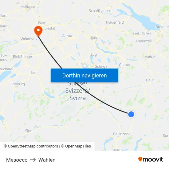 Mesocco to Wahlen map