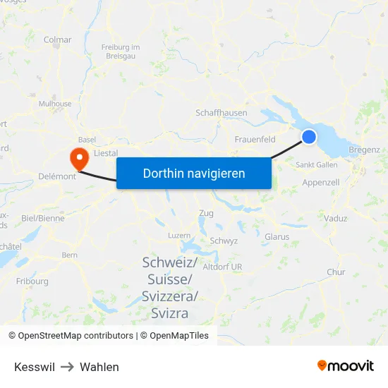 Kesswil to Wahlen map