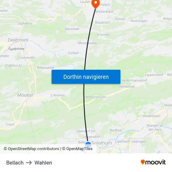 Bellach to Wahlen map