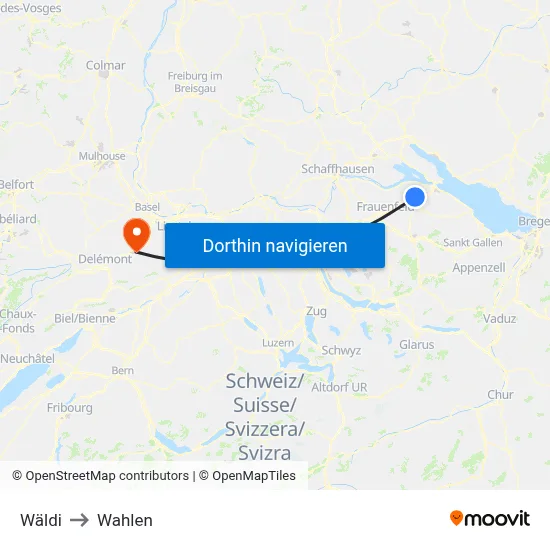 Wäldi to Wahlen map