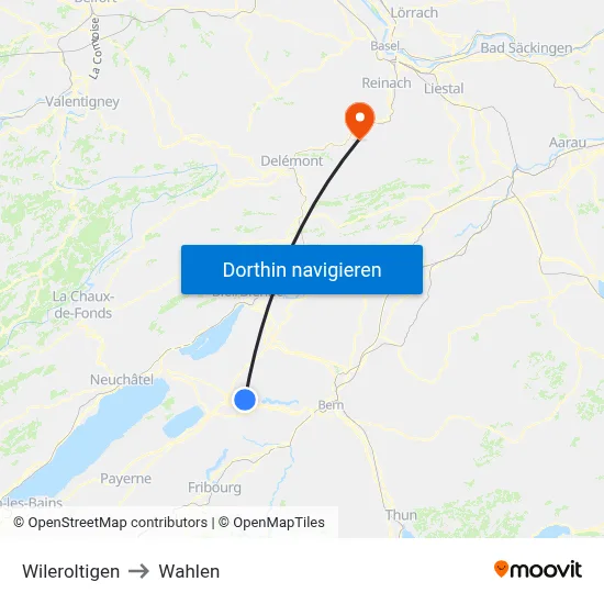 Wileroltigen to Wahlen map