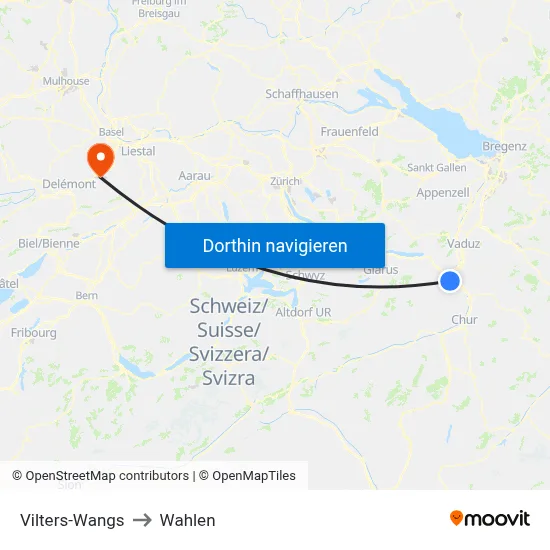 Vilters-Wangs to Wahlen map
