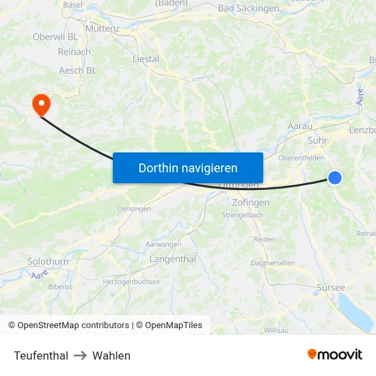 Teufenthal to Wahlen map