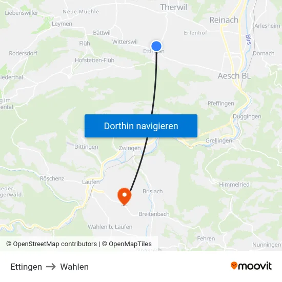 Ettingen to Wahlen map